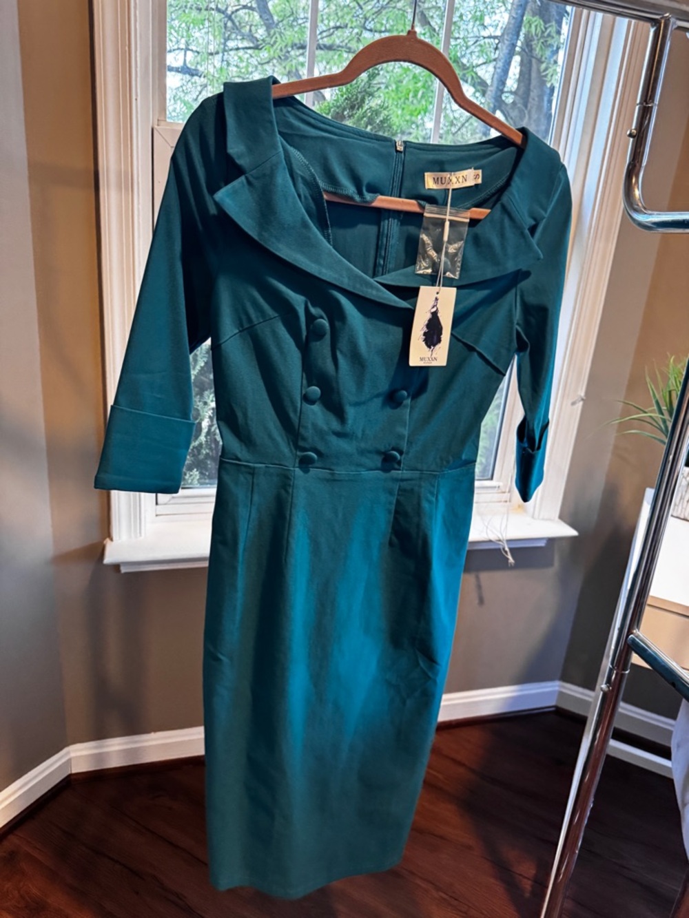 Teal Dress with Notch Collar